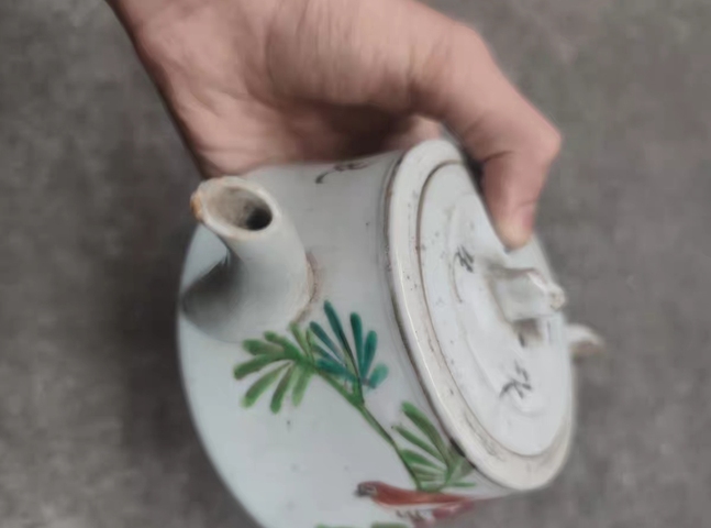 古玩陶瓷晚清花鳥壺真品鑒賞圖