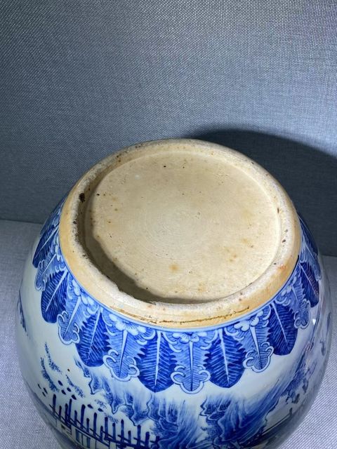 古玩陶瓷人物山水青花缸真品鑒賞圖