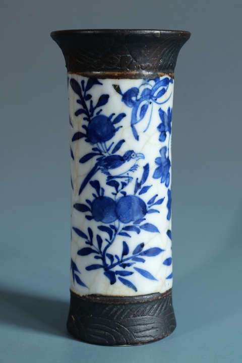 古玩陶瓷哥釉青花花鳥紋花觚拍賣，當前價格2500元