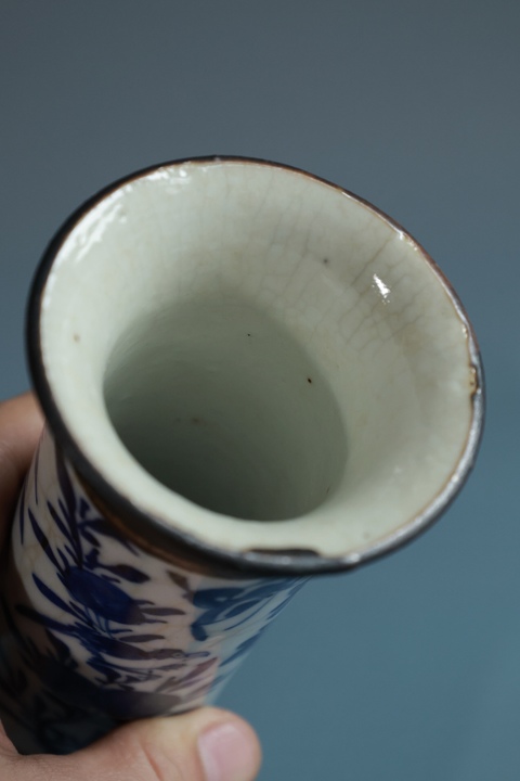 古玩陶瓷哥釉青花花鳥紋花觚拍賣，當前價格2500元