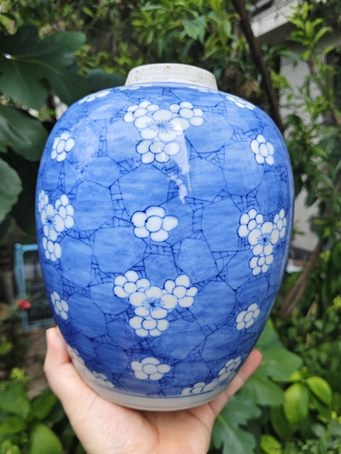 古玩陶瓷青花留白冰梅紋罐真品鑒賞圖