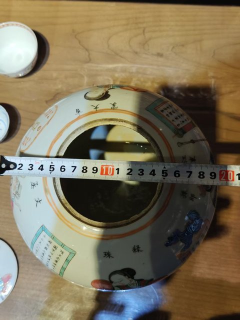 古玩陶瓷粉彩無雙譜人物西瓜罐真品鑒賞圖