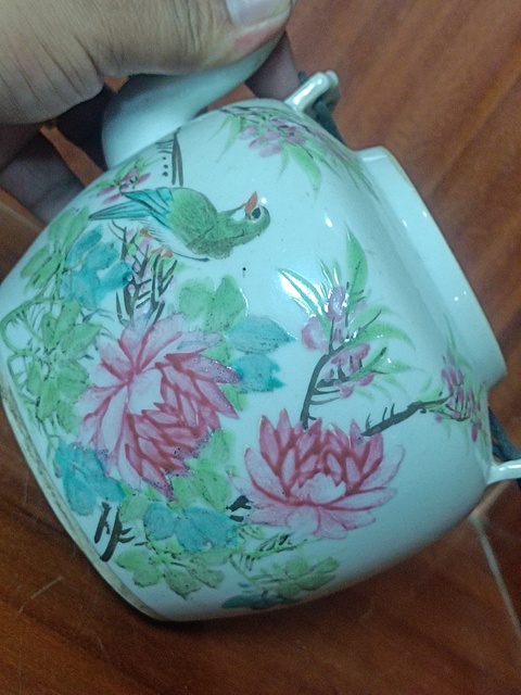 古玩陶瓷清光緒淺絳彩花鳥紋提梁壺真品鑒賞圖