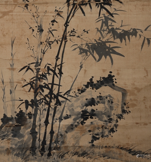 古玩字畫竹石圖真品鑒賞圖