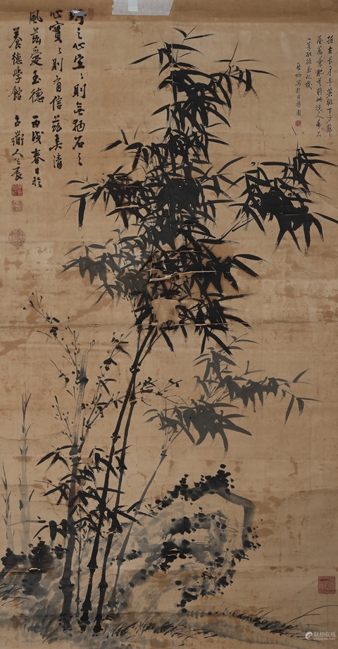古玩字畫竹石圖真品鑒賞圖