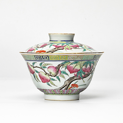 古玩陶瓷清光緒粉彩福壽紋蓋碗真品鑒賞圖