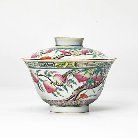 古玩陶瓷粉彩福壽紋蓋碗真品鑒賞圖