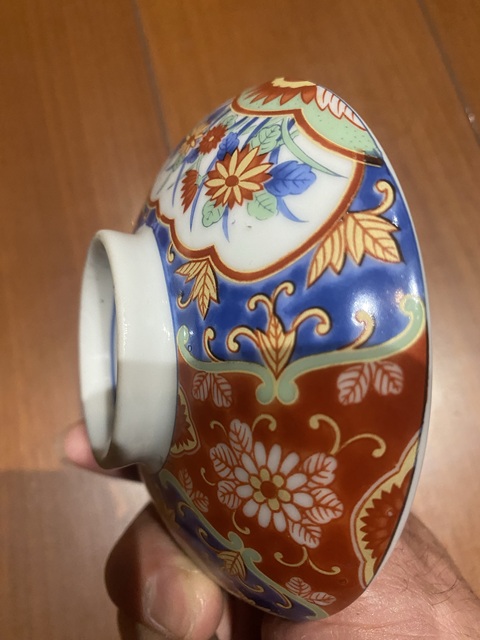 古玩陶瓷日本明治彩繪花卉紋蓋碗真品鑒賞圖