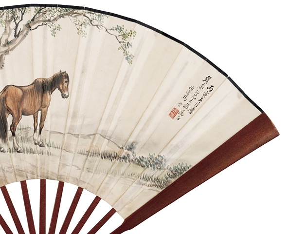 古玩字畫馬晉款成扇真品鑒賞圖