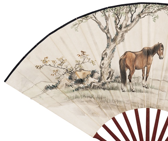 古玩字畫馬晉款成扇真品鑒賞圖