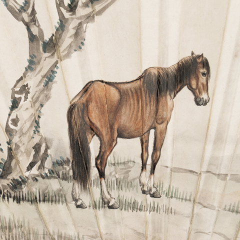 古玩字畫馬晉款成扇真品鑒賞圖