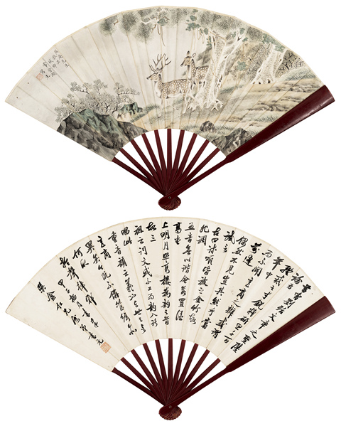古玩字畫馬晉款成扇真品鑒賞圖