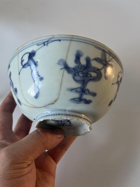古玩陶瓷晚明習武童子青花碗拍賣,當前價格150元