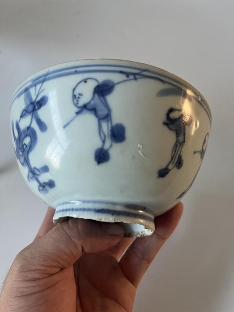 古玩陶瓷晚明習武童子青花碗拍賣,當前價格150元