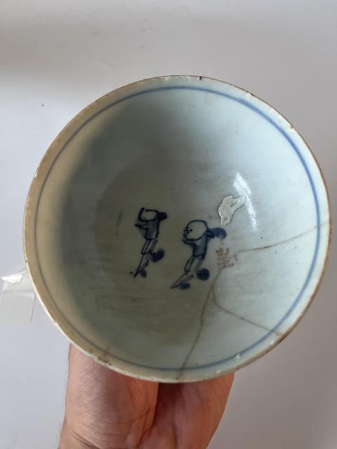 古玩陶瓷晚明習武童子青花碗拍賣,當前價格150元