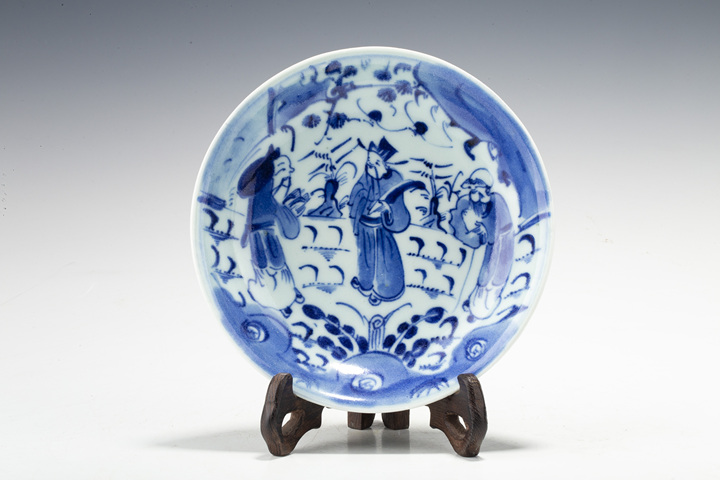 古玩陶瓷雍正·青花福祿壽三星人物紋盤真品鑒賞圖