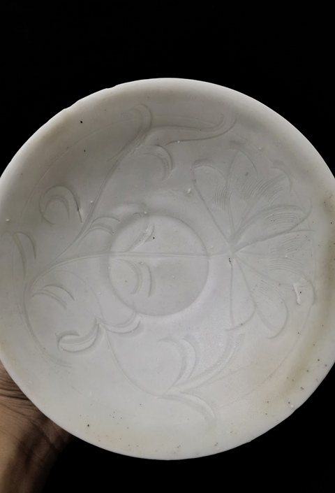 古玩陶瓷青白釉刻花斗笠碗，南定真品鑒賞圖