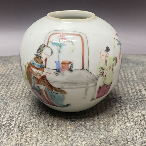 古玩陶瓷清同治·三娘教子·粉彩水盂拍賣,當前價格7600元