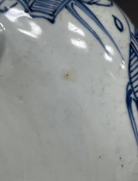 古玩陶瓷晚明青花線描三足洗式香爐真品鑒賞圖
