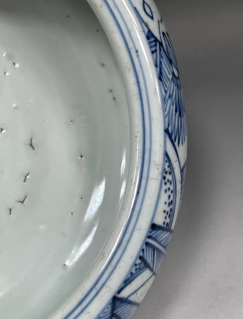 古玩陶瓷晚明青花線描三足洗式香爐真品鑒賞圖