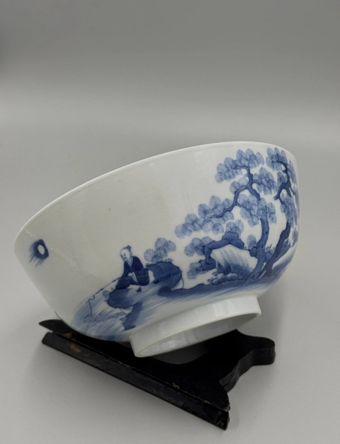 古玩陶瓷渭水投竿日歧山入夢晨青花碗真品鑒賞圖