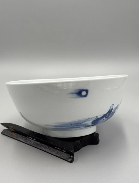 古玩陶瓷渭水投竿日歧山入夢晨青花碗真品鑒賞圖
