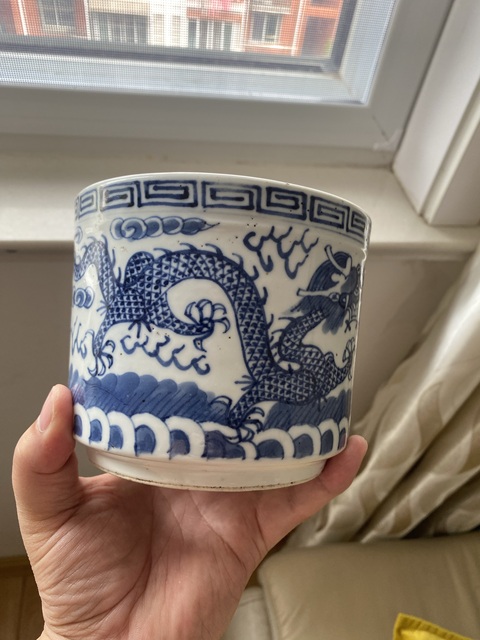 古玩陶瓷晚清青花龍紋香爐真品鑒賞圖