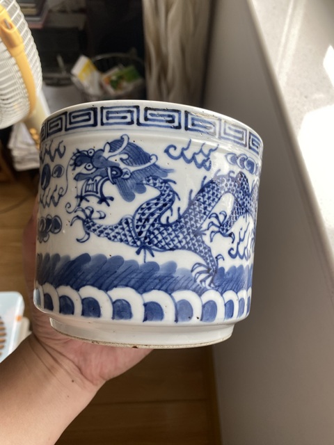 古玩陶瓷晚清青花龍紋香爐真品鑒賞圖