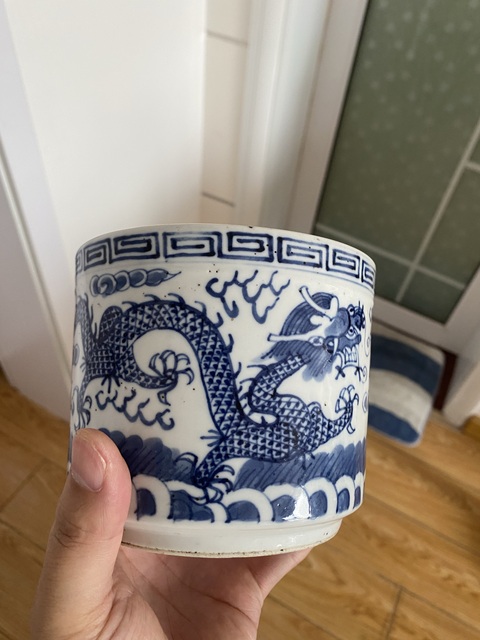 古玩陶瓷晚清青花龍紋香爐真品鑒賞圖