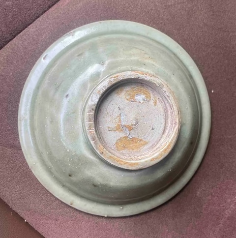 古玩陶瓷龍泉窯青釉印花雙魚(yú)紋折沿洗真品鑒賞圖