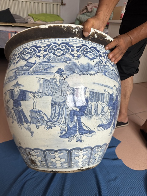 古玩陶瓷青花人物故事紋畫缸真品鑒賞圖