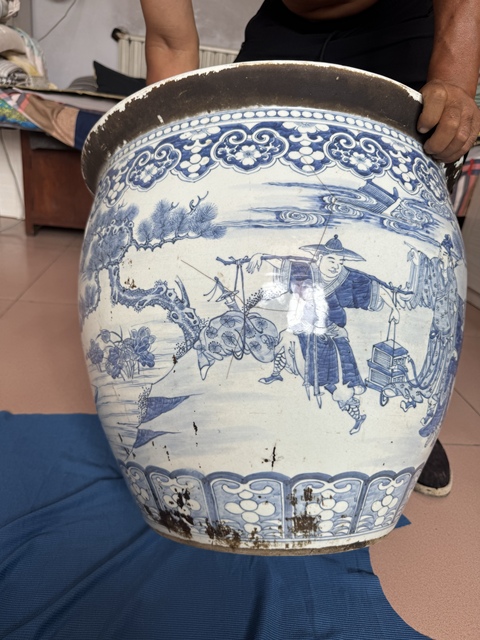 古玩陶瓷青花人物故事紋畫缸真品鑒賞圖