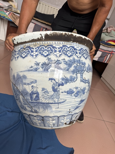 古玩陶瓷青花人物故事紋畫缸真品鑒賞圖