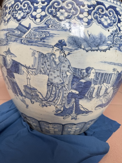古玩陶瓷青花人物故事紋畫缸真品鑒賞圖