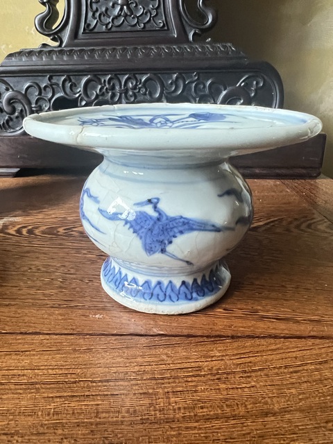 古玩陶瓷青花云鶴紋渣斗拍賣,當前價格3800元