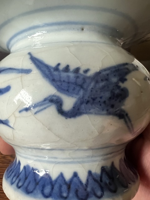 古玩陶瓷青花云鶴紋渣斗拍賣,當前價格3800元