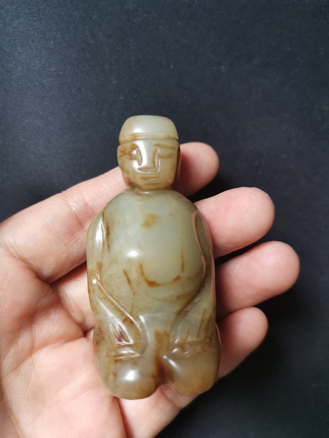 古玩玉器玉跪人題材把件真品鑒賞圖