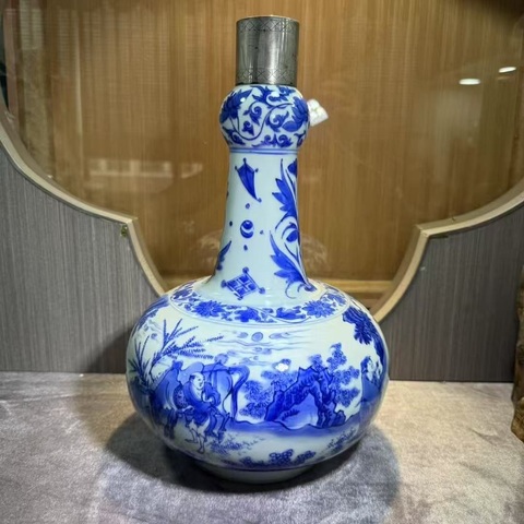 古玩陶瓷明崇禎 青花人物紋瓶真品鑒賞圖