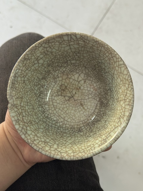 古玩陶瓷清中期哥釉碗真品鑒賞圖