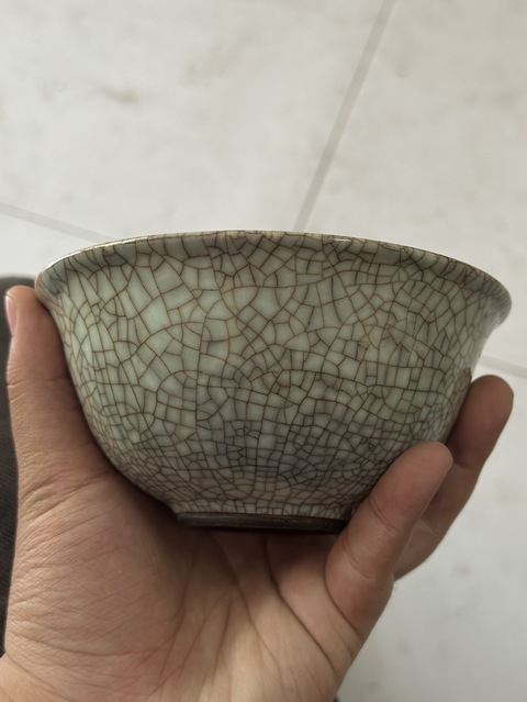 古玩陶瓷清中期哥釉碗真品鑒賞圖