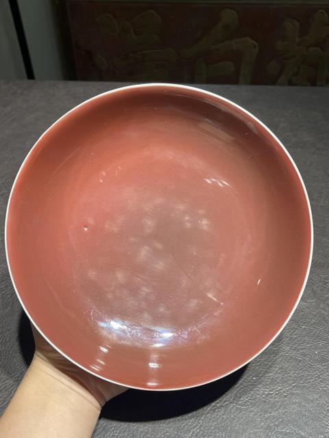 古玩陶瓷清乾隆 官窯紅釉盤真品鑒賞圖