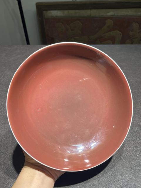 古玩陶瓷清乾隆 官窯紅釉盤真品鑒賞圖