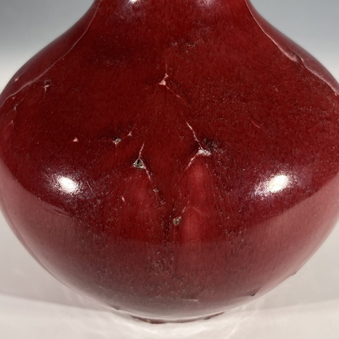 古玩陶瓷紅釉蒜頭瓶真品鑒賞圖