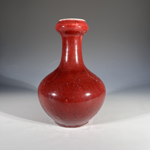 古玩陶瓷紅釉蒜頭瓶真品鑒賞圖