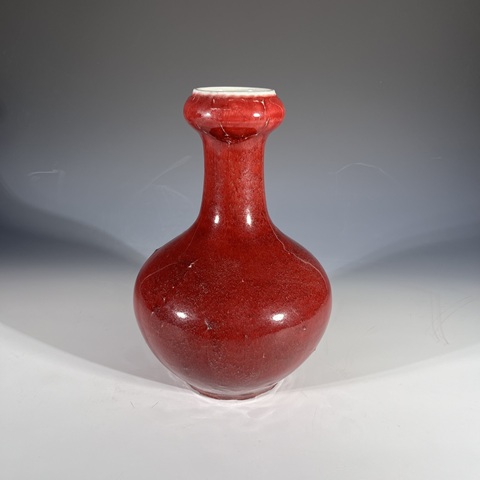 古玩陶瓷紅釉蒜頭瓶真品鑒賞圖