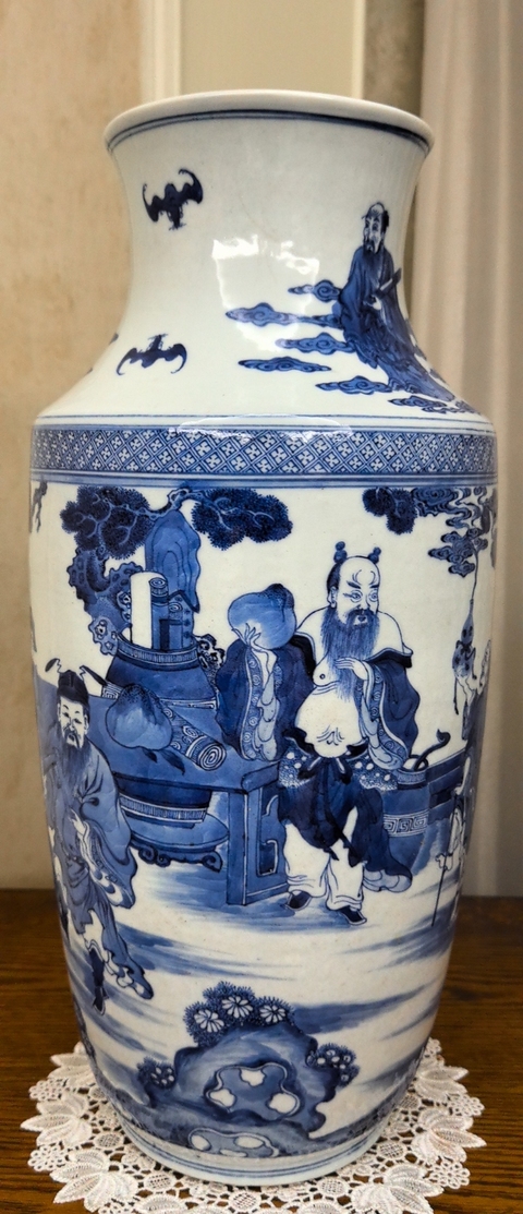 古玩陶瓷青花八仙人物紋棒槌瓶圖片太模糊真品鑒賞圖