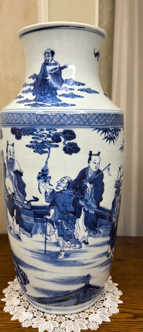 古玩陶瓷青花八仙人物紋棒槌瓶圖片太模糊真品鑒賞圖