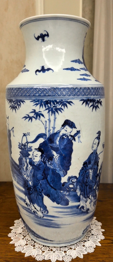 古玩陶瓷青花八仙人物紋棒槌瓶圖片太模糊真品鑒賞圖