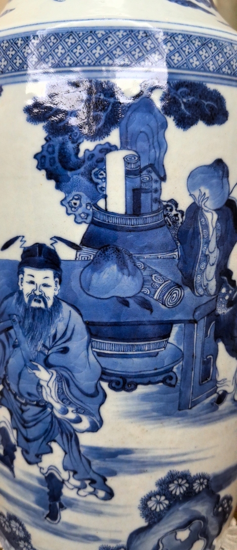 古玩陶瓷青花八仙人物紋棒槌瓶圖片太模糊真品鑒賞圖