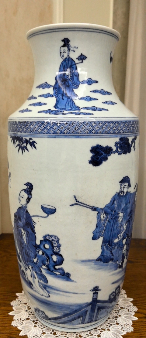 古玩陶瓷青花八仙人物紋棒槌瓶圖片太模糊真品鑒賞圖